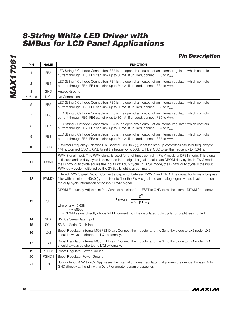 Pin description | Rainbow Electronics MAX17061 User Manual | Page 10 / 26