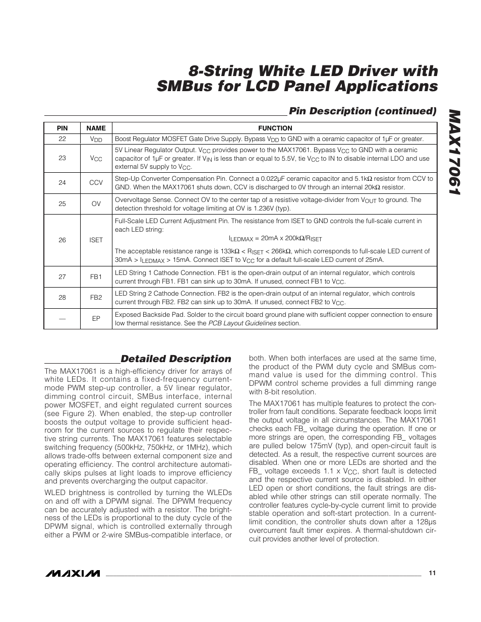 Pin description (continued), Detailed description | Rainbow Electronics MAX17061 User Manual | Page 11 / 26