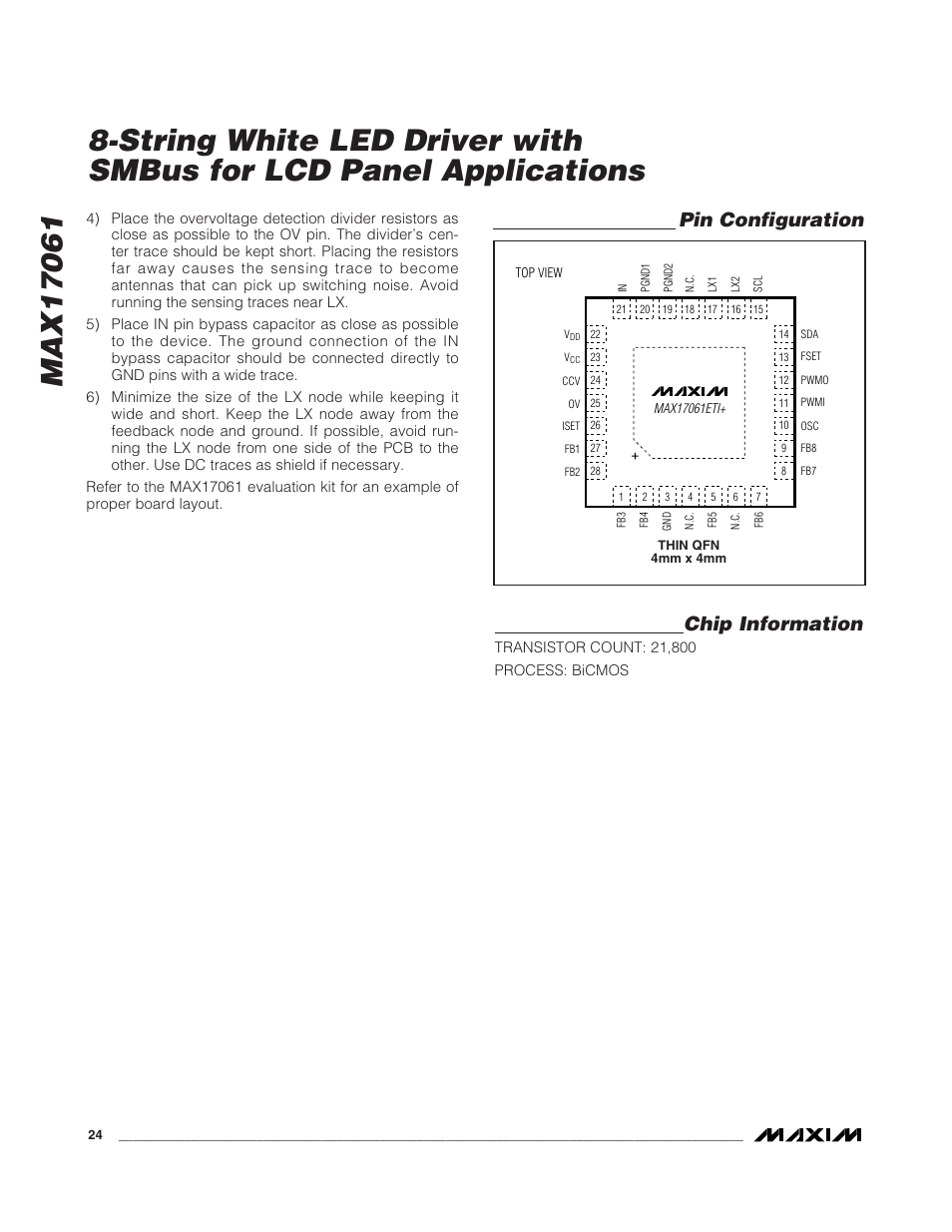Chip information, Pin configuration | Rainbow Electronics MAX17061 User Manual | Page 24 / 26