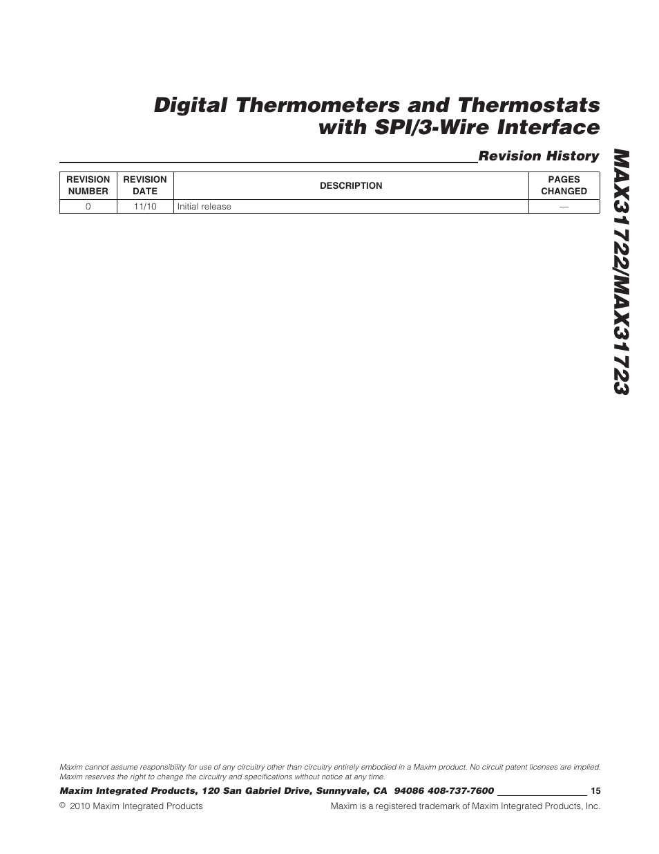 Revision history | Rainbow Electronics MAX31723 User Manual | Page 15 / 15