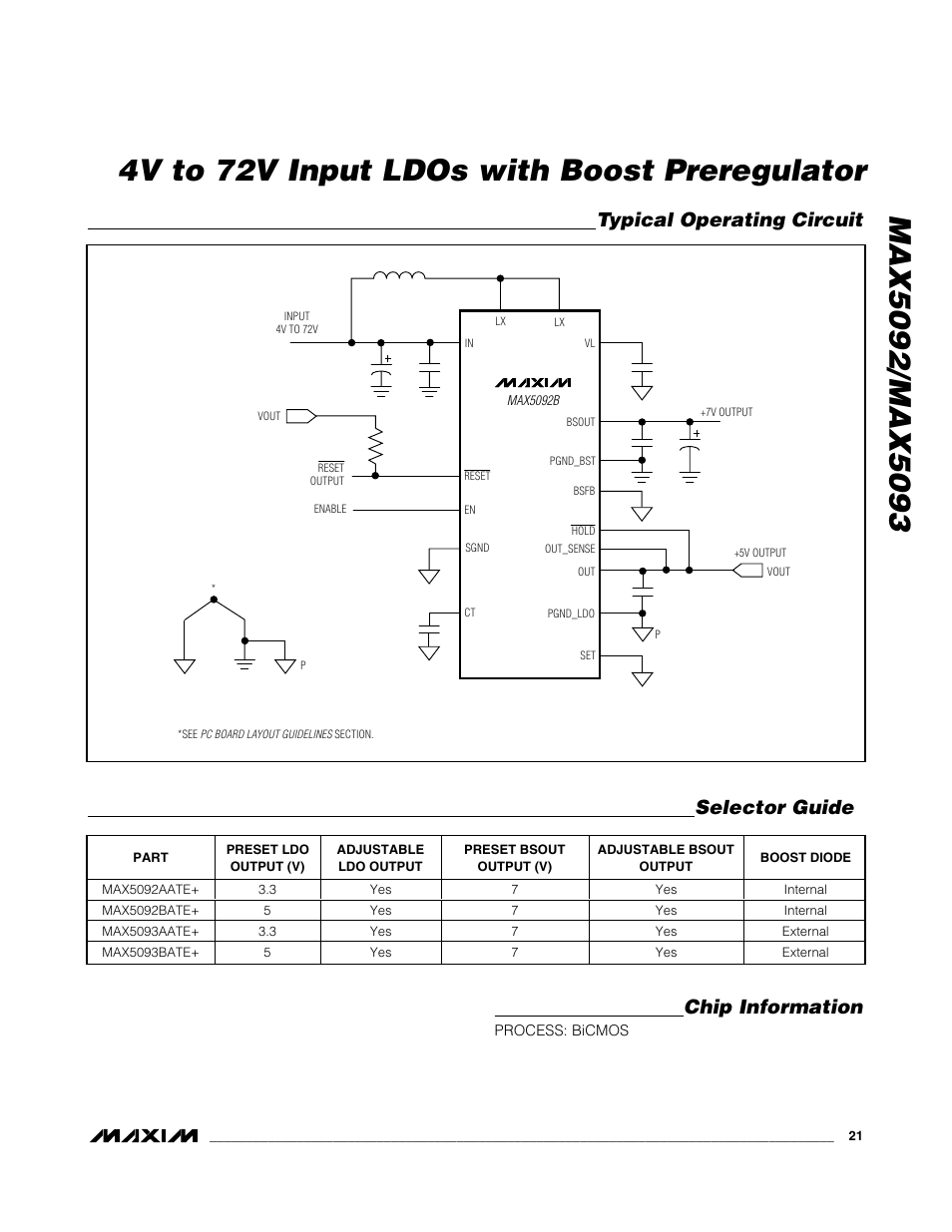 Chip information, Selector guide typical operating circuit | Rainbow Electronics MAX5093 User Manual | Page 21 / 23