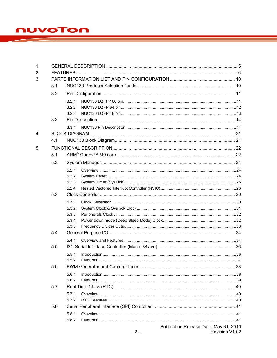 Nuc130 series data sheet | Rainbow Electronics NUC130 User Manual | Page 2 / 71