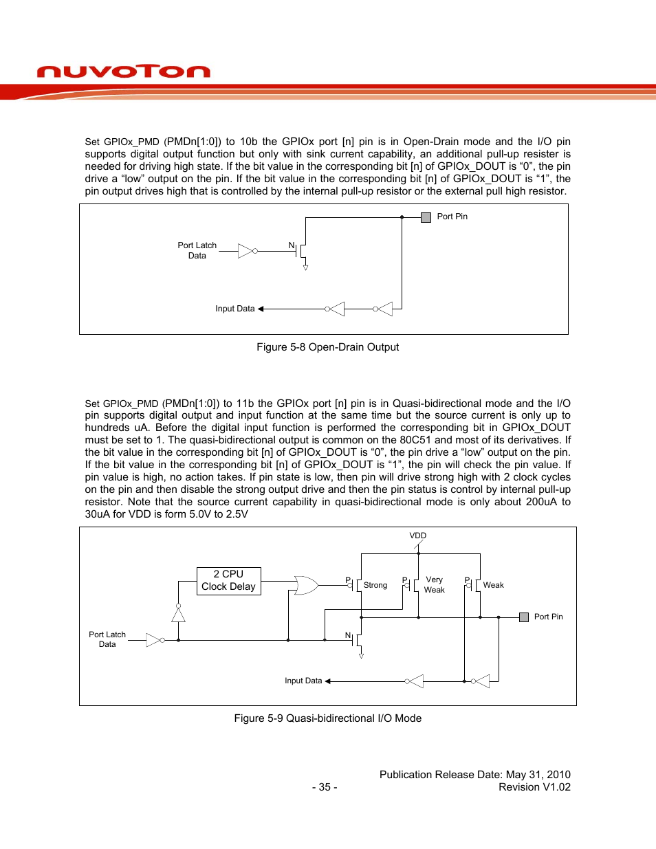 3 open-drain mode explanation, 4 quasi-bidirectional mode explanation, Nuc130 series data sheet | Rainbow Electronics NUC130 User Manual | Page 35 / 71