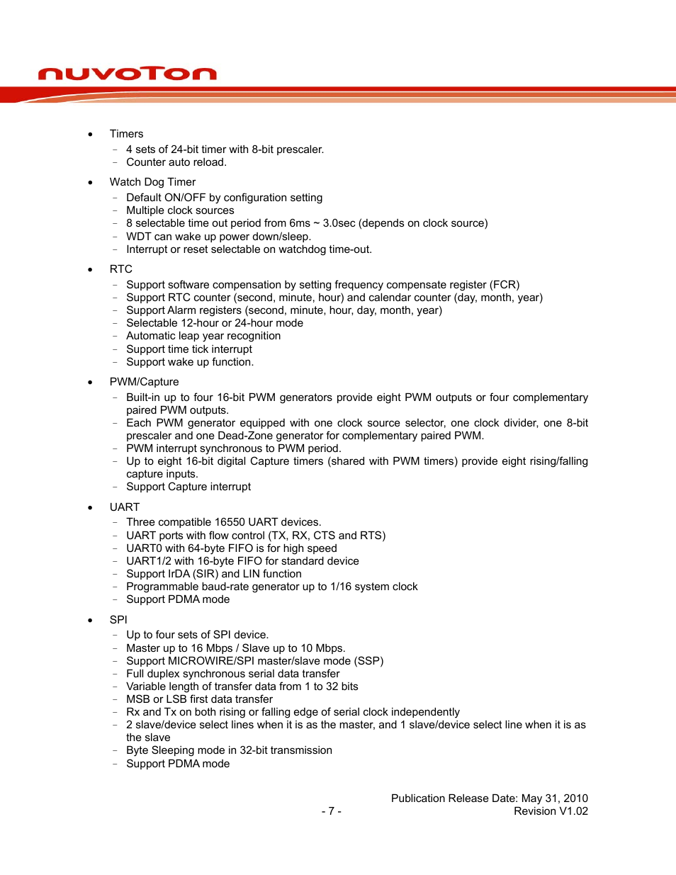 Nuc130 series data sheet | Rainbow Electronics NUC130 User Manual | Page 7 / 71