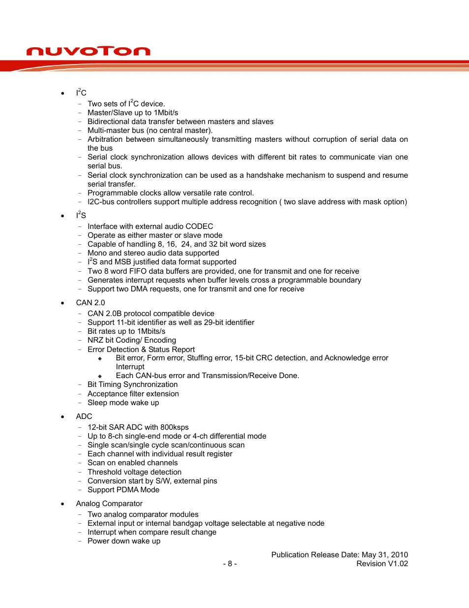 Nuc130 series data sheet | Rainbow Electronics NUC130 User Manual | Page 8 / 71