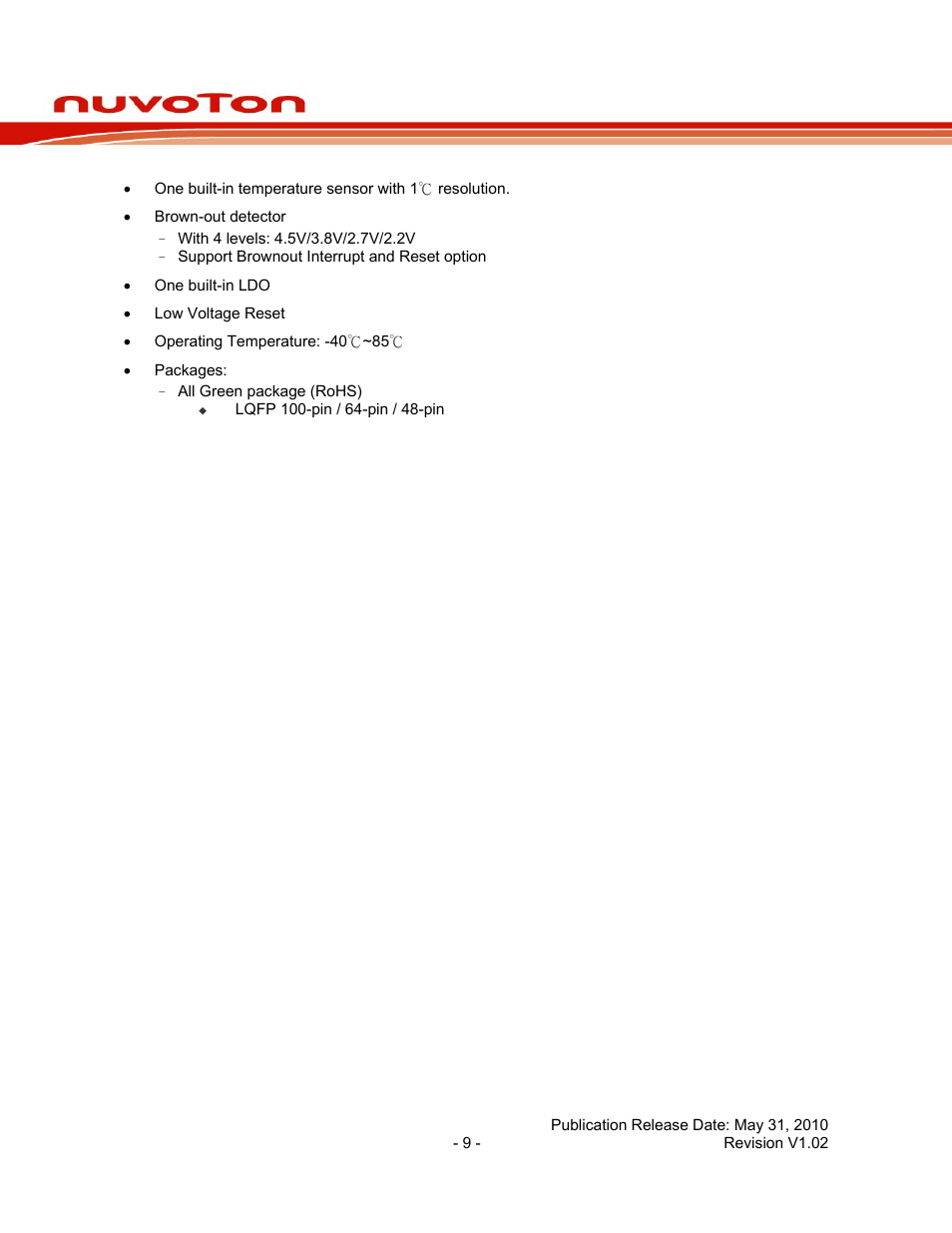 Nuc130 series data sheet | Rainbow Electronics NUC130 User Manual | Page 9 / 71