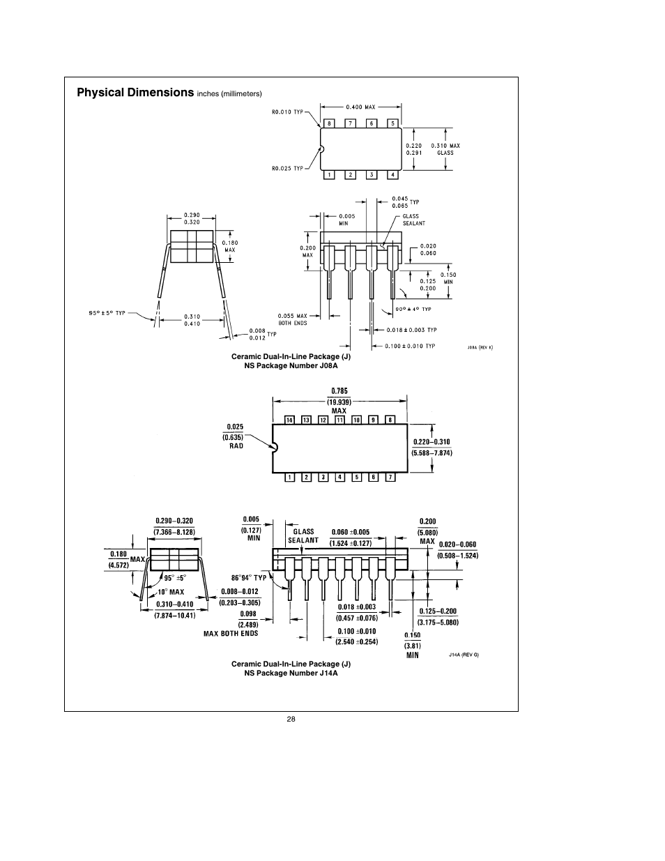 Physical dimensions | Rainbow Electronics ADC0838 User Manual | Page 28 / 32