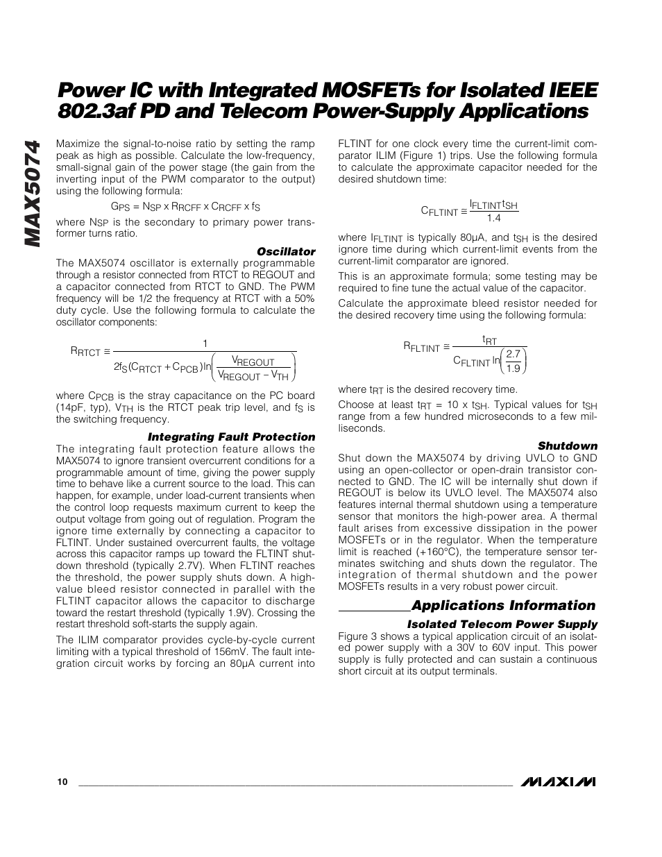 Max5074, Applications information | Rainbow Electronics MAX5074 User Manual | Page 10 / 13