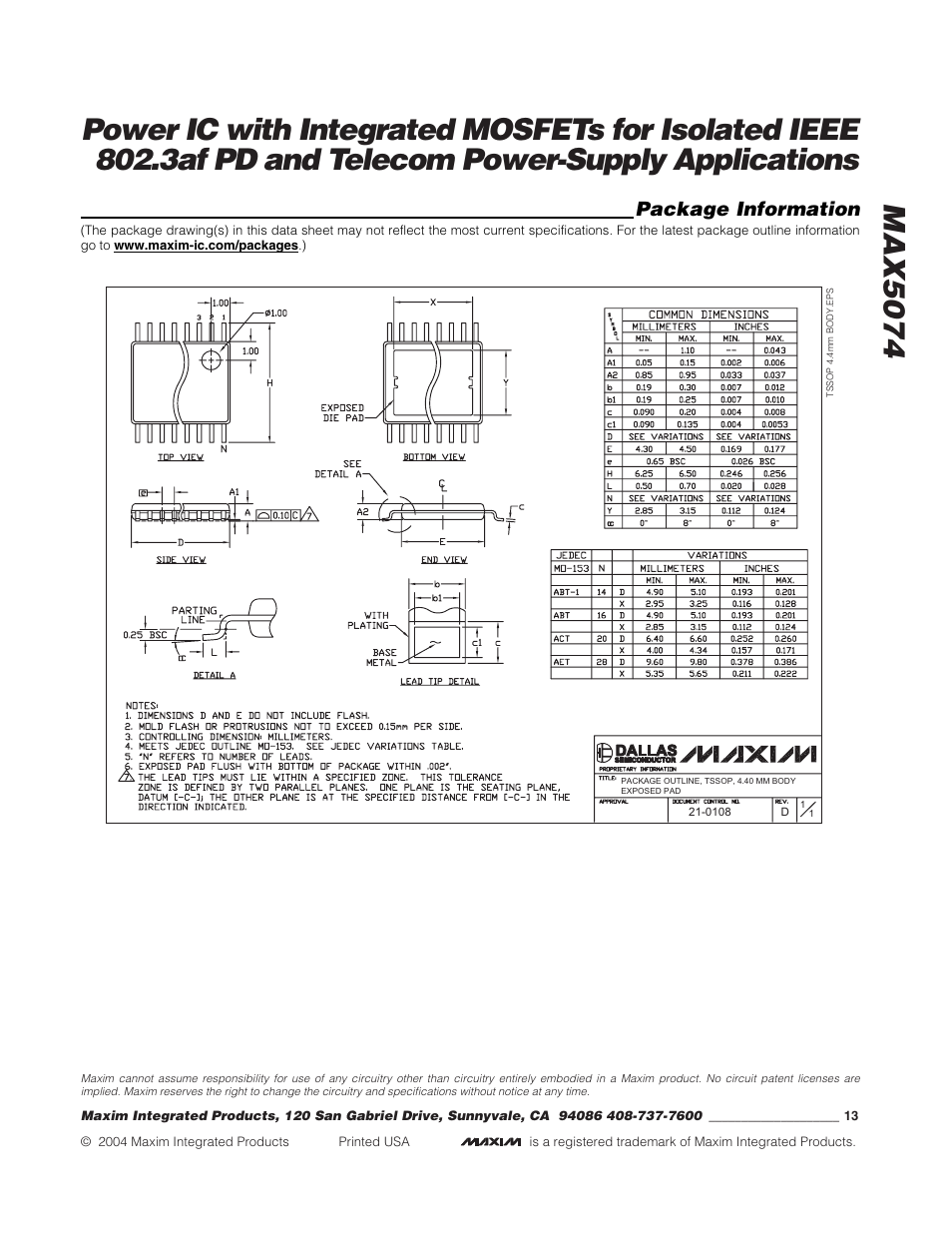 Package information | Rainbow Electronics MAX5074 User Manual | Page 13 / 13