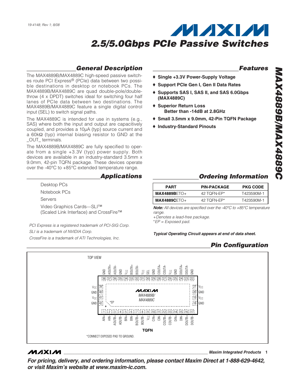 Rainbow Electronics MAX4889C User Manual | 11 pages