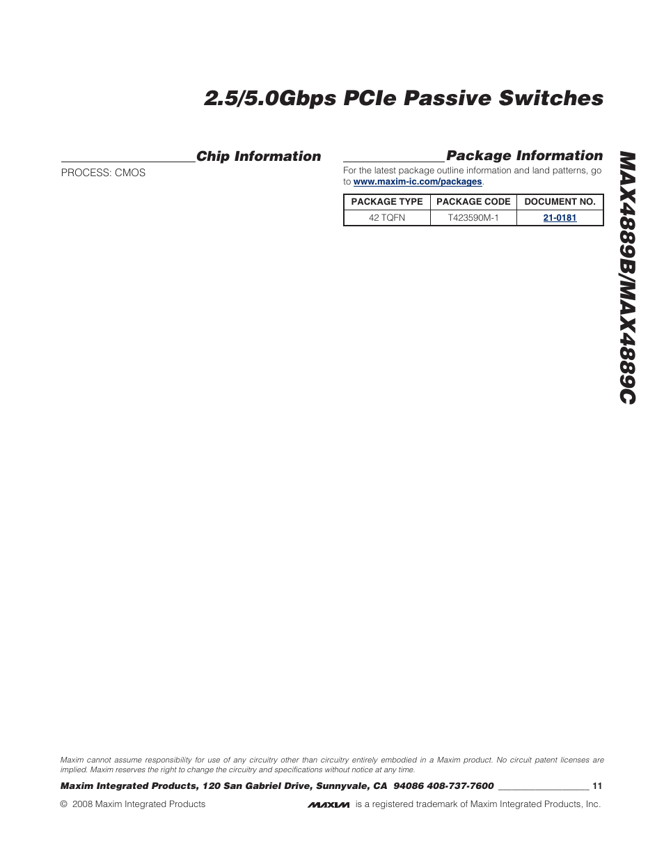 Package information, Chip information | Rainbow Electronics MAX4889C User Manual | Page 11 / 11
