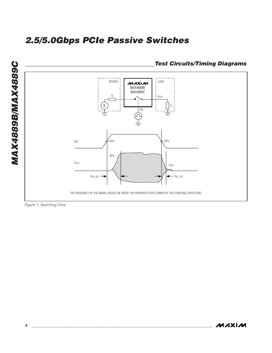 Test circuits/timing diagrams | Rainbow Electronics MAX4889C User Manual | Page 4 / 11