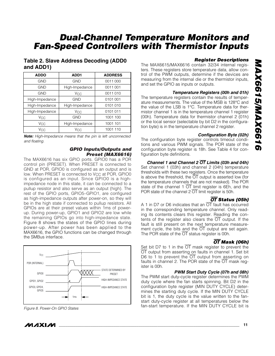 Table 2. slave address decoding (add0 and add1) | Rainbow Electronics MAX6616 User Manual | Page 11 / 20