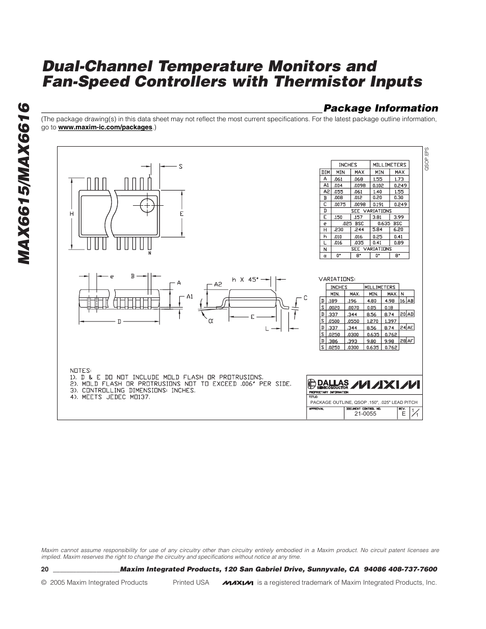 Package information | Rainbow Electronics MAX6616 User Manual | Page 20 / 20