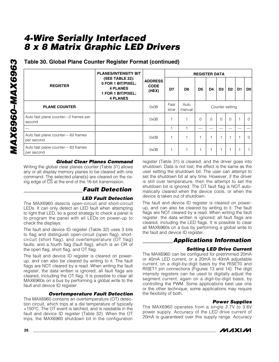 Fault detection, Applications information | Rainbow Electronics MAX6963 User Manual | Page 26 / 34