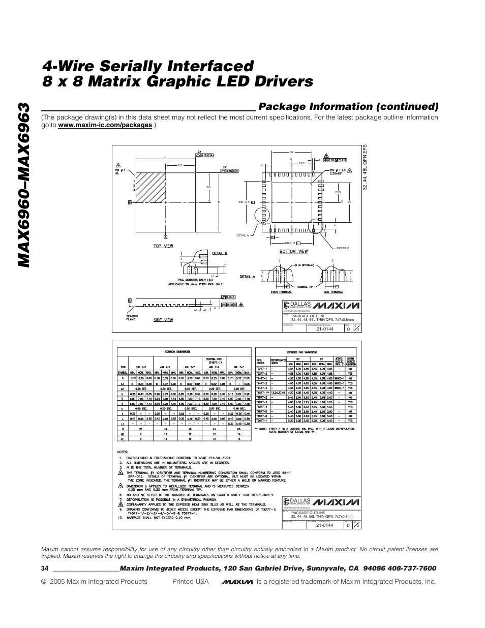 Package information (continued) | Rainbow Electronics MAX6963 User Manual | Page 34 / 34
