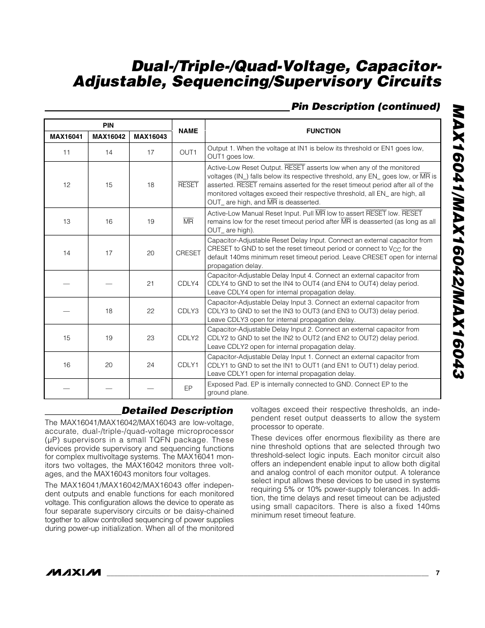 Pin description (continued), Detailed description | Rainbow Electronics MAX16043 User Manual | Page 7 / 15
