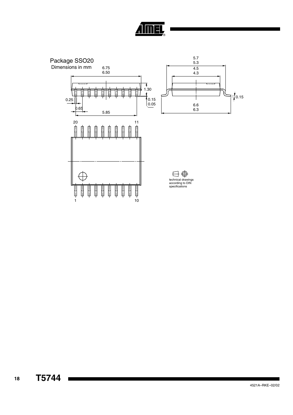 T5744, Package sso20 | Rainbow Electronics T5744 User Manual | Page 18 / 19