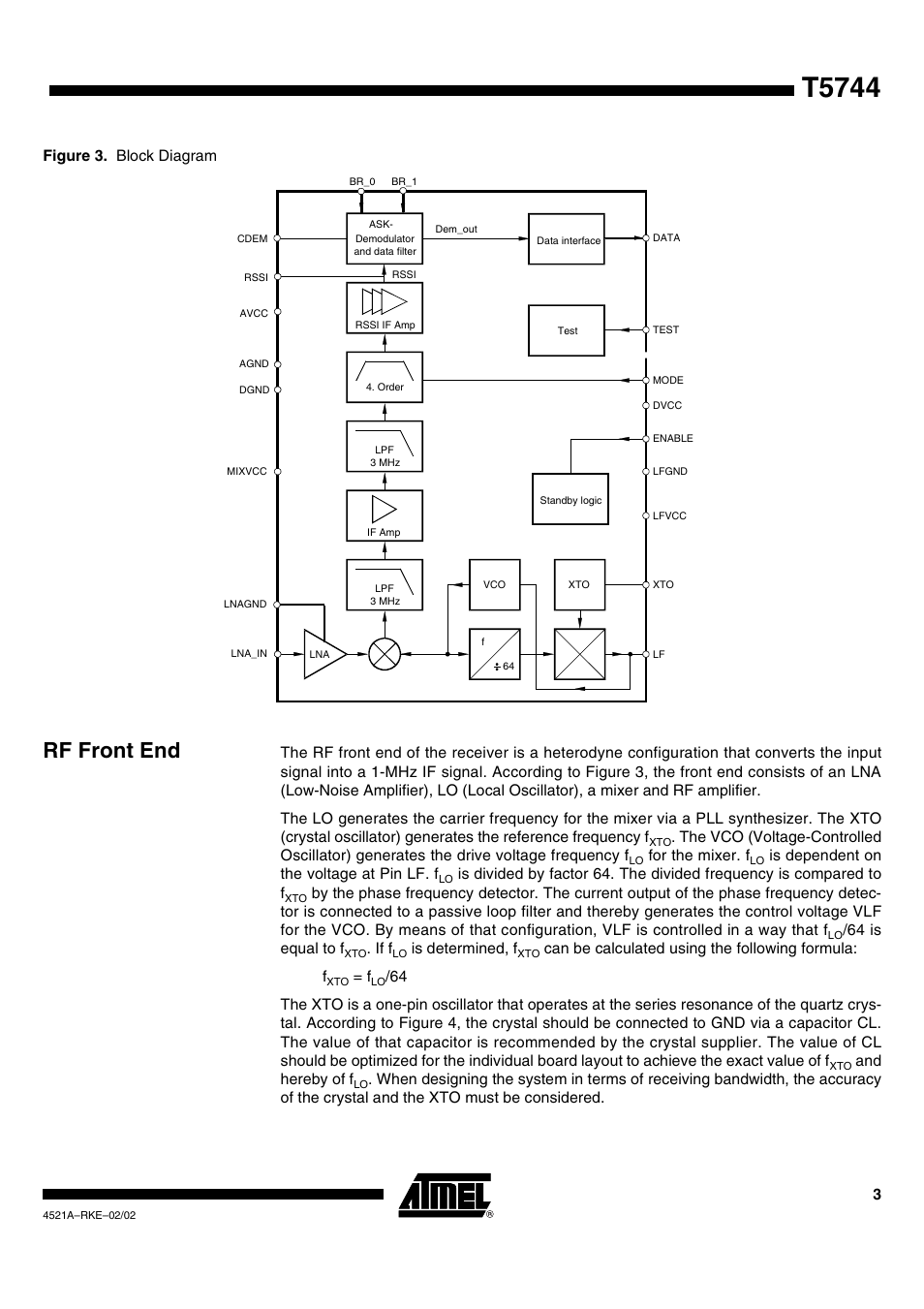 T5744, Rf front end | Rainbow Electronics T5744 User Manual | Page 3 / 19