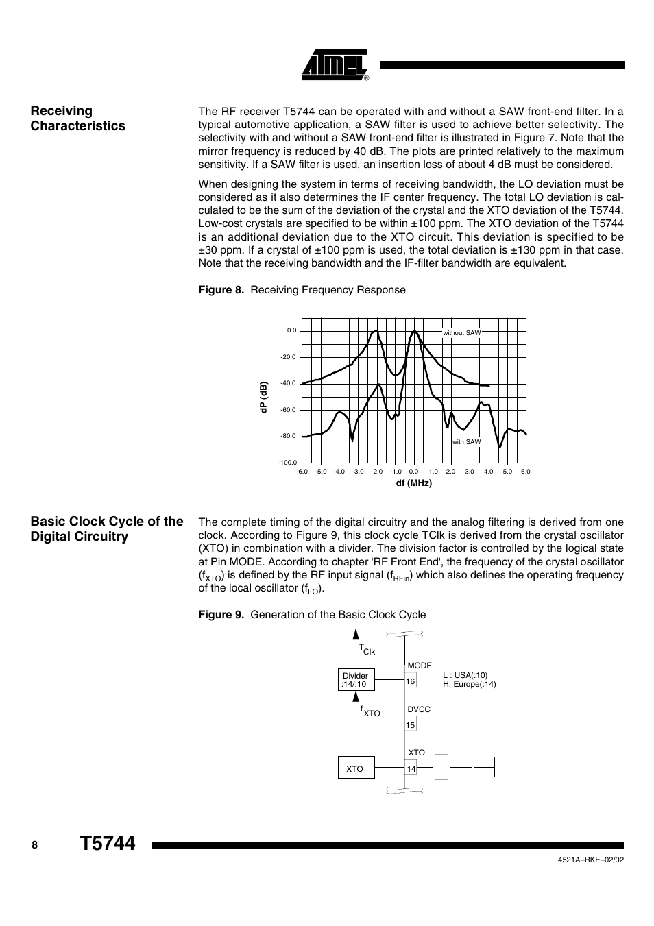 T5744, Receiving characteristics, Basic clock cycle of the digital circuitry | Rainbow Electronics T5744 User Manual | Page 8 / 19