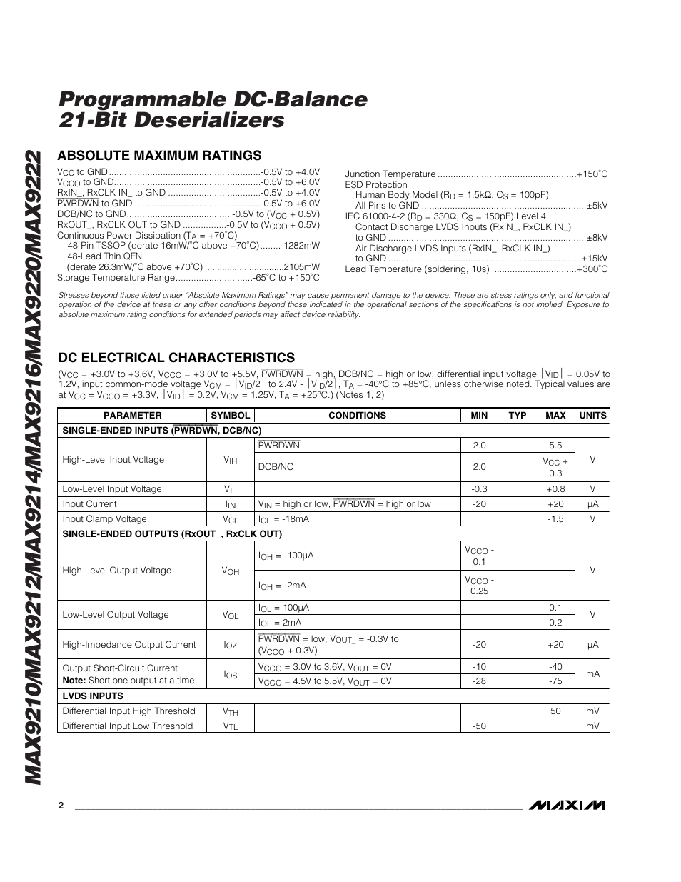 Rainbow Electronics MAX9216 User Manual | Page 2 / 17