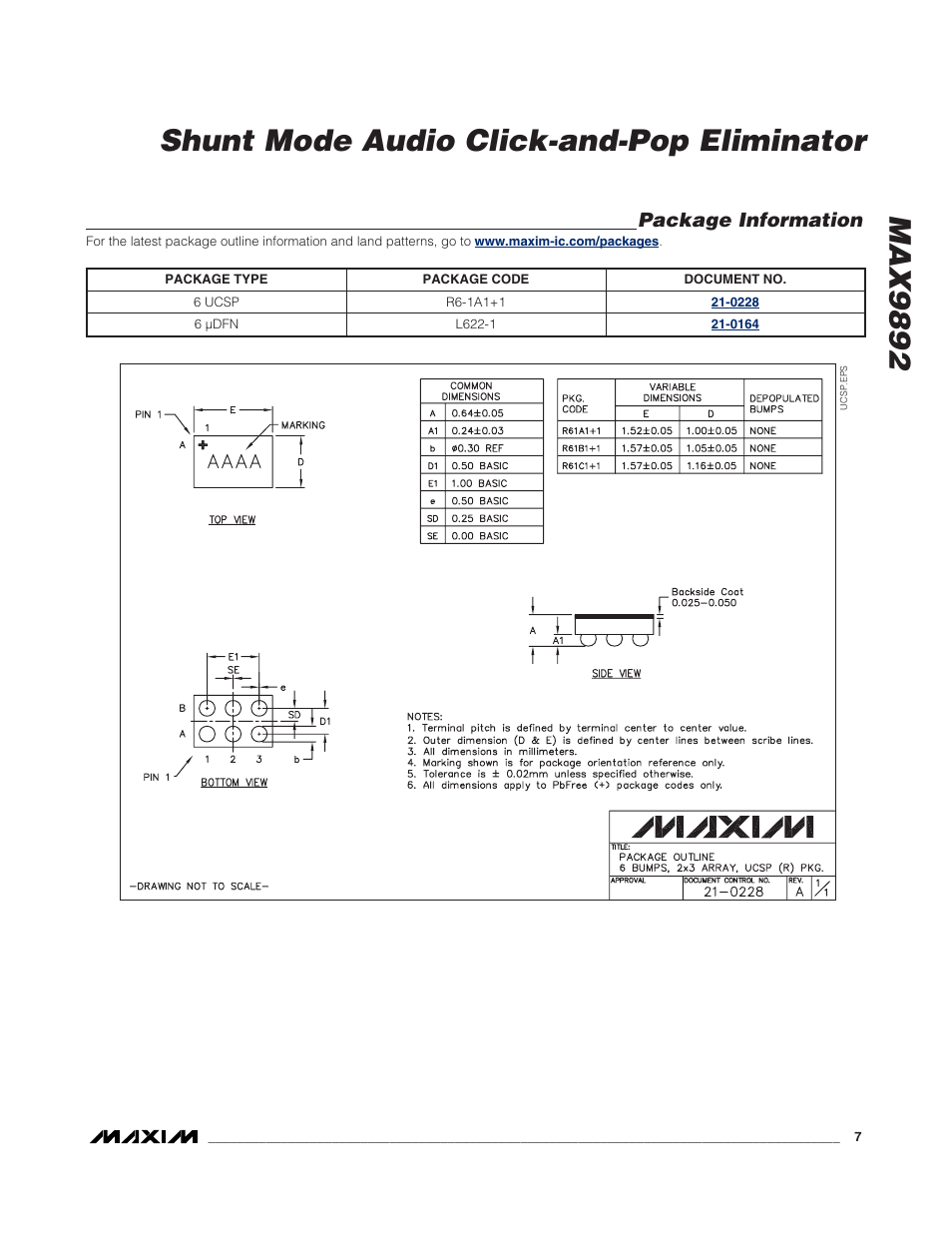 Max9892 shunt mode audio click-and-pop eliminator, Package information | Rainbow Electronics MAX9892 User Manual | Page 7 / 9