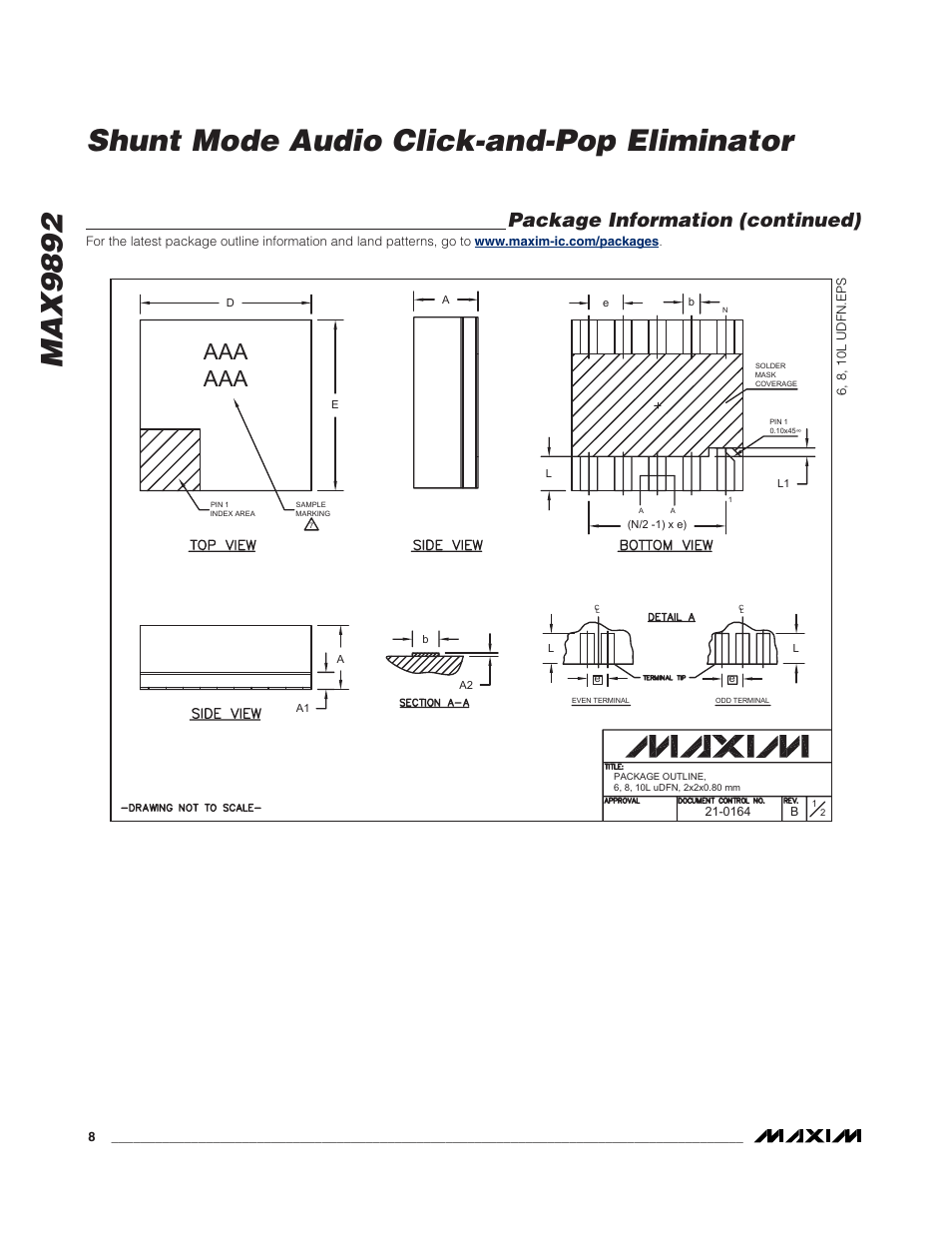 Max9892 shunt mode audio click-and-pop eliminator, Aaa aaa, Package information (continued) | Rainbow Electronics MAX9892 User Manual | Page 8 / 9