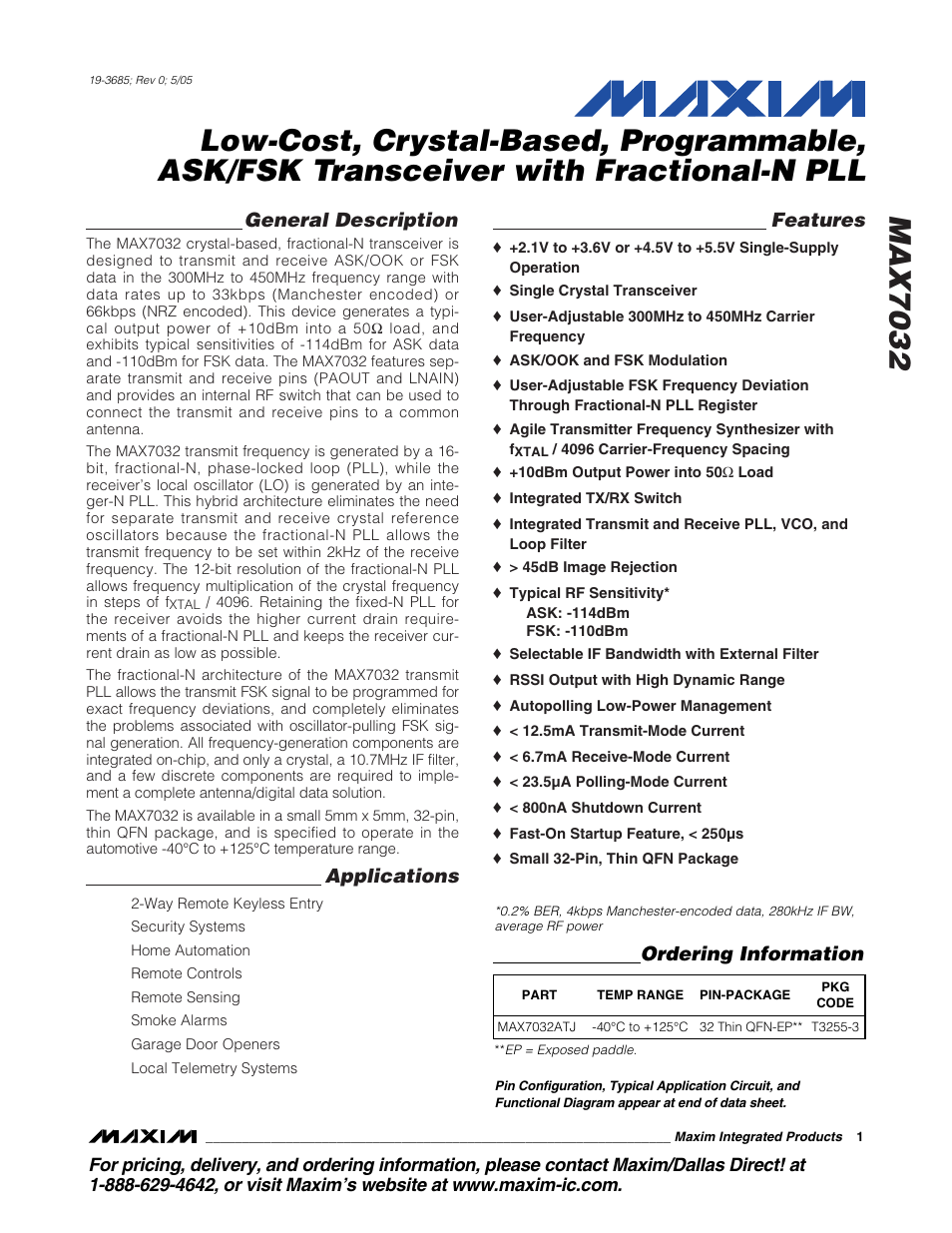 Rainbow Electronics MAX7032 User Manual | 32 pages