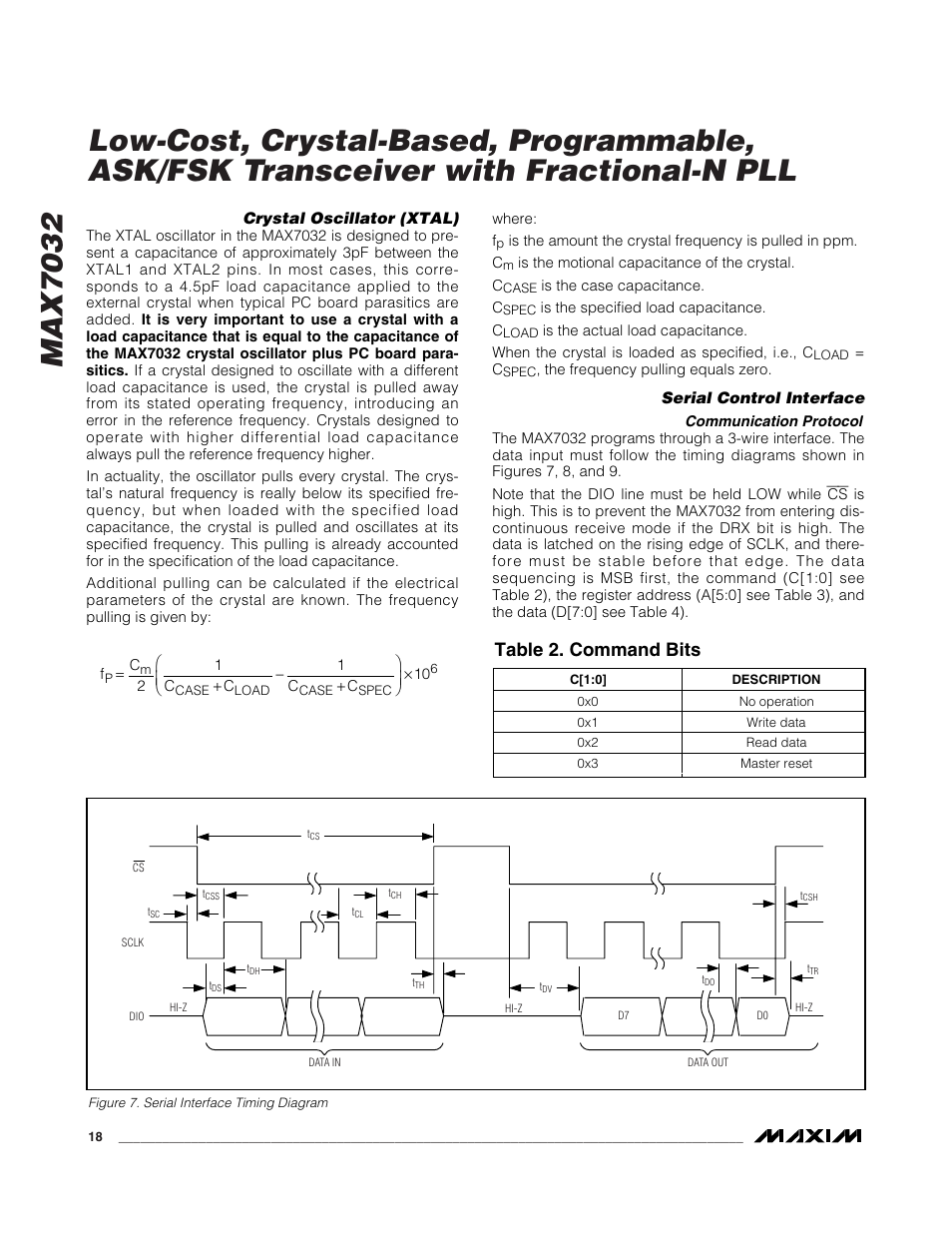 Table 2. command bits | Rainbow Electronics MAX7032 User Manual | Page 18 / 32
