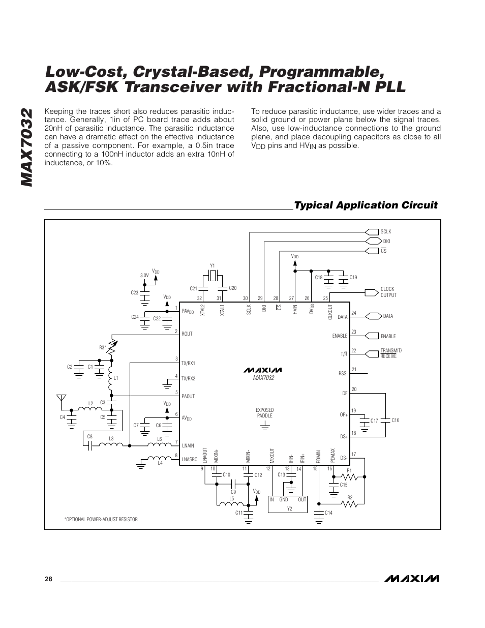 Typical application circuit, Pins and hv, As possible | Rainbow Electronics MAX7032 User Manual | Page 28 / 32