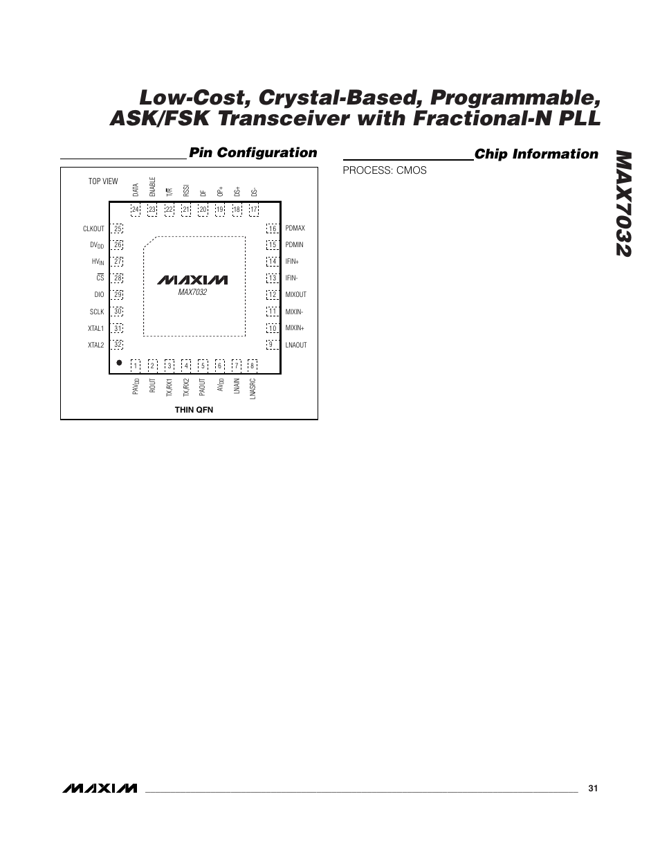 Chip information, Pin configuration | Rainbow Electronics MAX7032 User Manual | Page 31 / 32