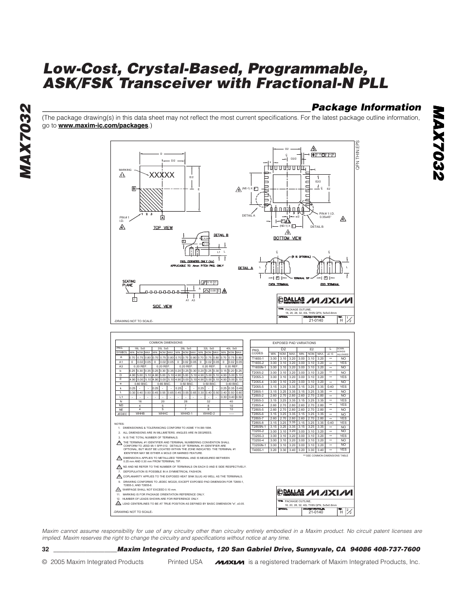 Package information | Rainbow Electronics MAX7032 User Manual | Page 32 / 32