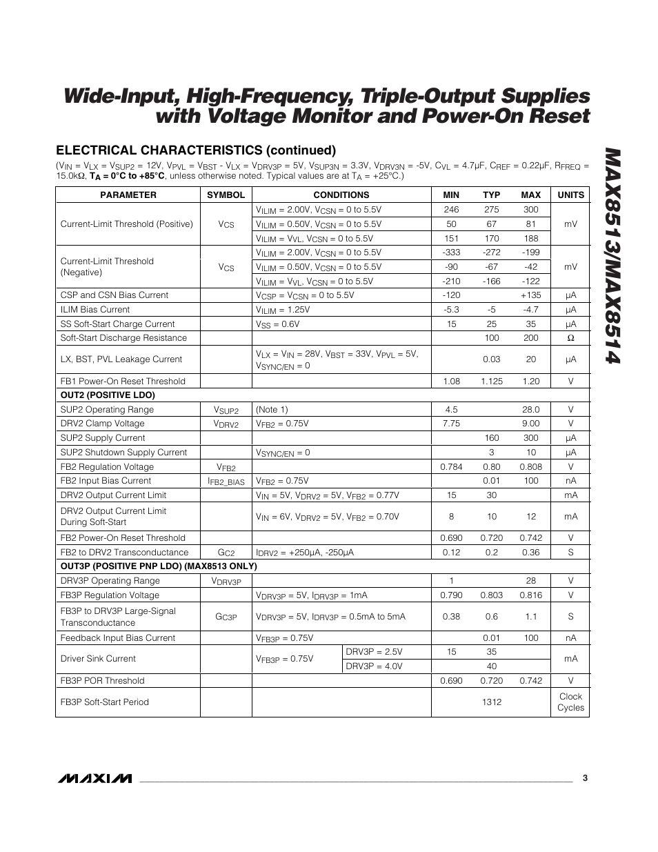 Electrical characteristics (continued) | Rainbow Electronics MAX8514 User Manual | Page 3 / 35