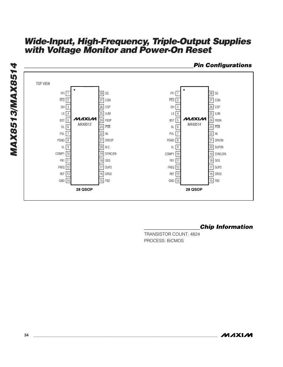 Chip information, Pin configurations | Rainbow Electronics MAX8514 User Manual | Page 34 / 35