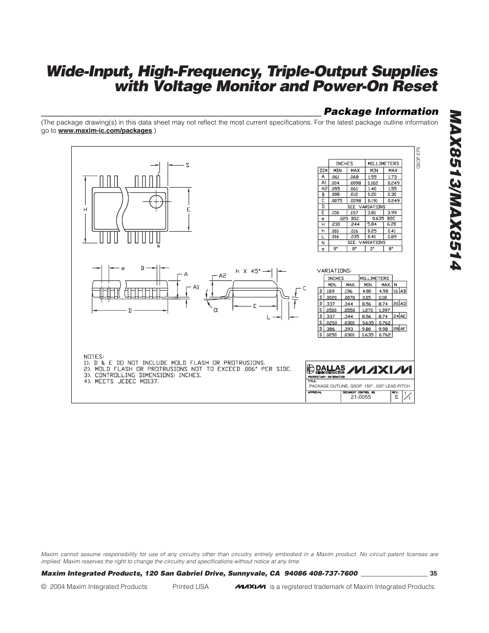 Package information | Rainbow Electronics MAX8514 User Manual | Page 35 / 35