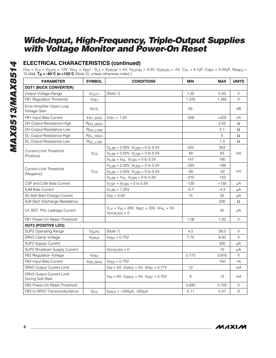 Electrical characteristics (continued) | Rainbow Electronics MAX8514 User Manual | Page 6 / 35