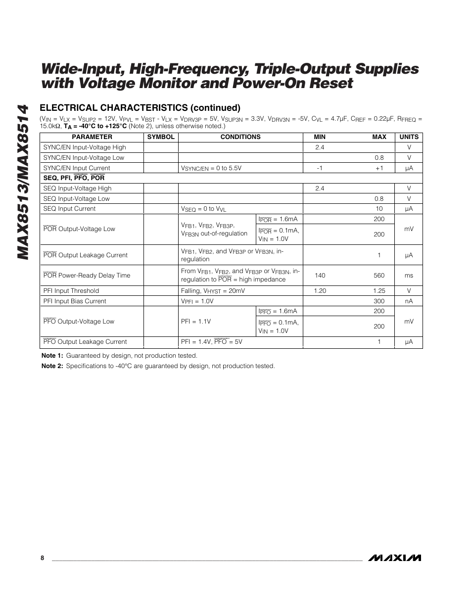 Electrical characteristics (continued) | Rainbow Electronics MAX8514 User Manual | Page 8 / 35