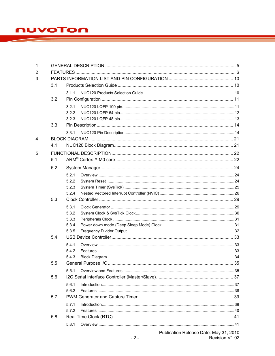 Nuc120 series data sheet | Rainbow Electronics NUC120 User Manual | Page 2 / 71