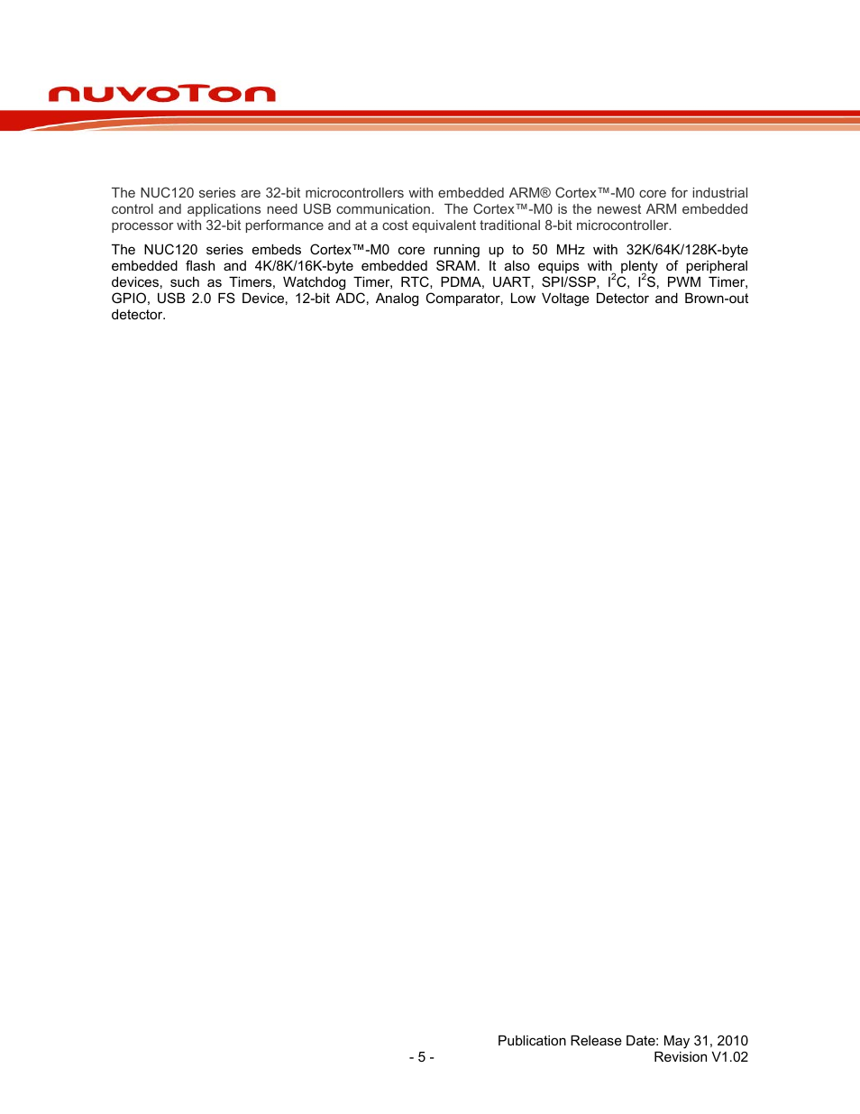 1 general description, General description, Nuc120 series data sheet | Rainbow Electronics NUC120 User Manual | Page 5 / 71