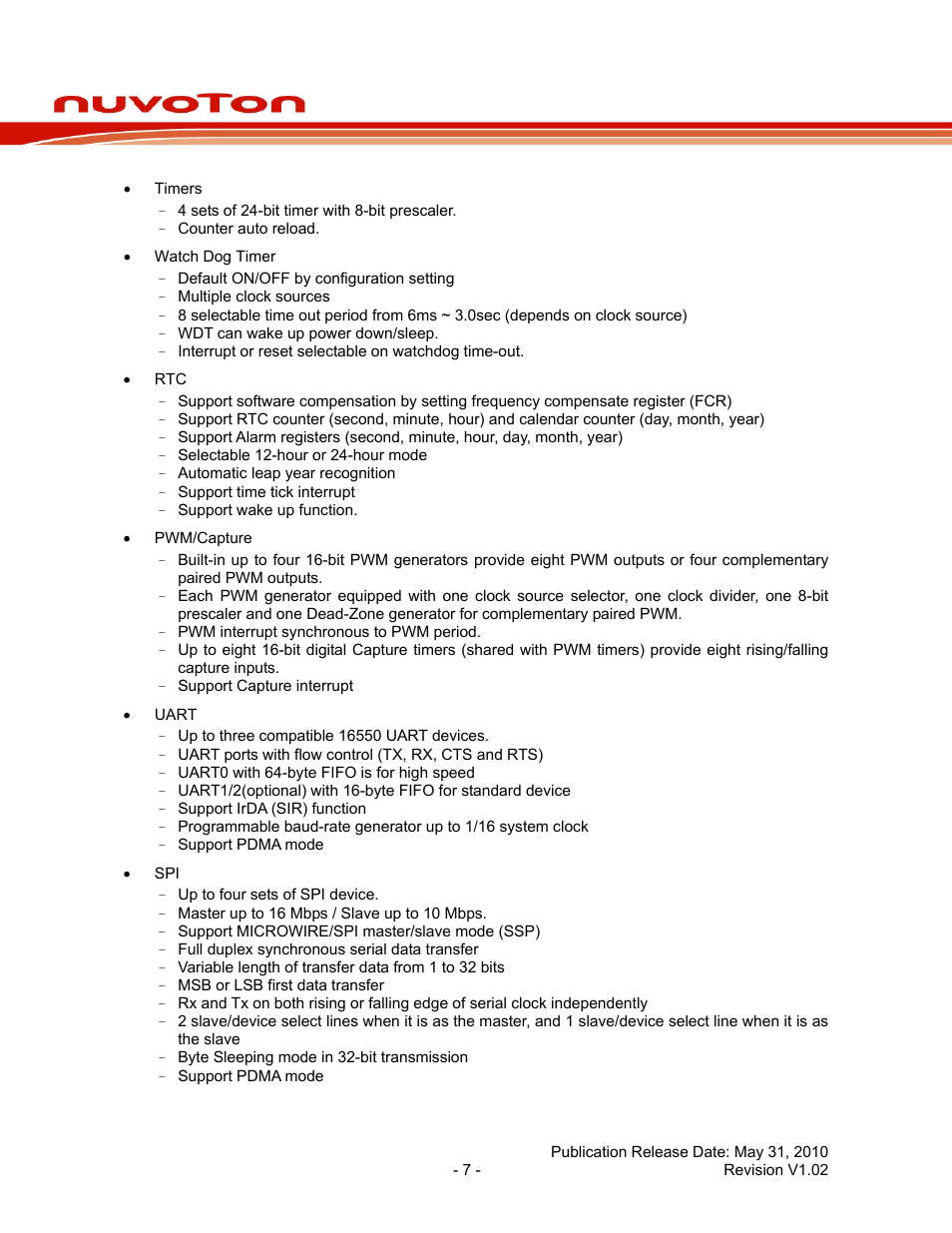 Nuc120 series data sheet | Rainbow Electronics NUC120 User Manual | Page 7 / 71