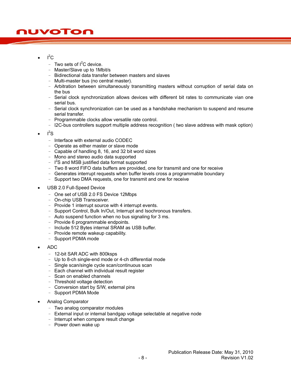 Nuc120 series data sheet | Rainbow Electronics NUC120 User Manual | Page 8 / 71