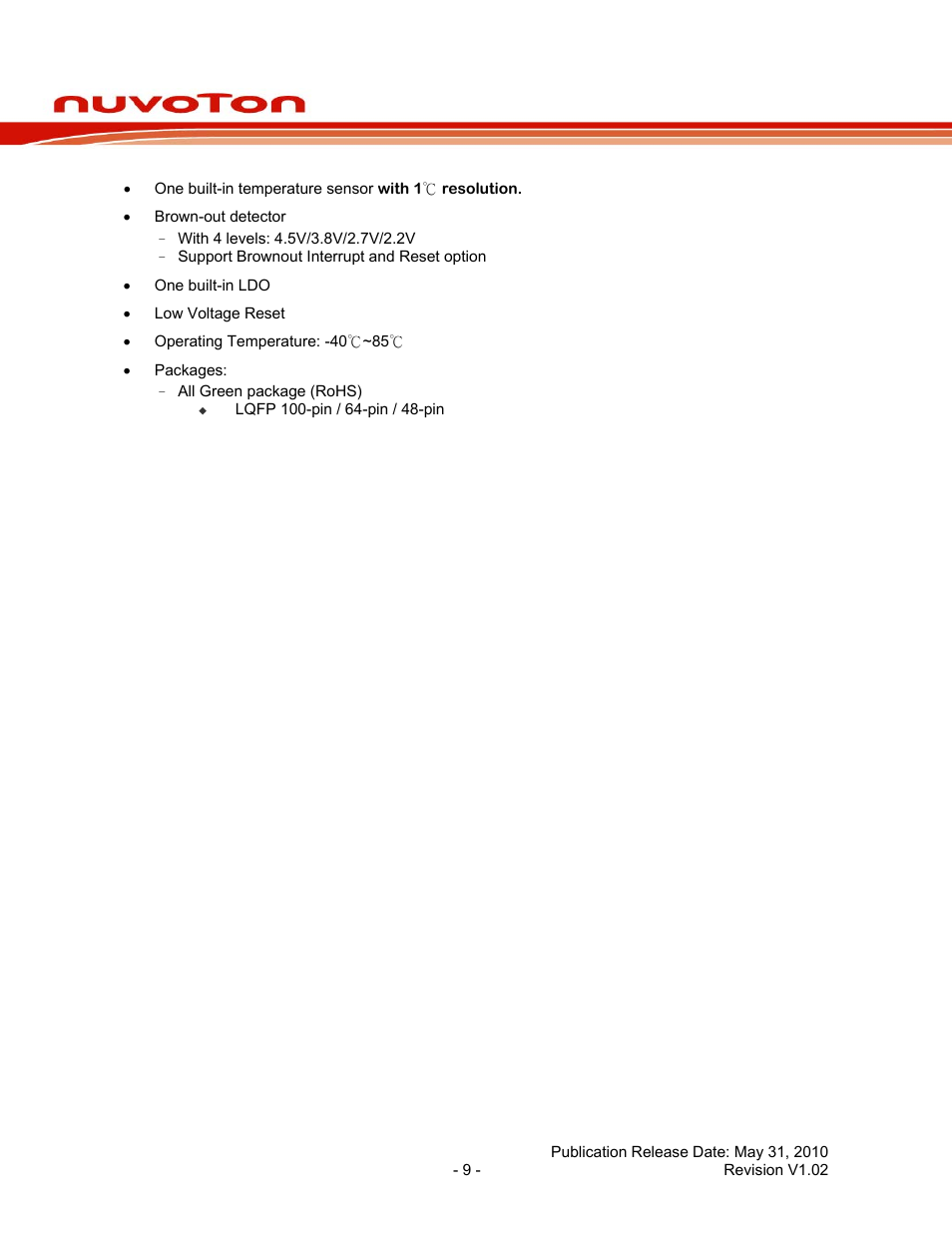 Nuc120 series data sheet | Rainbow Electronics NUC120 User Manual | Page 9 / 71