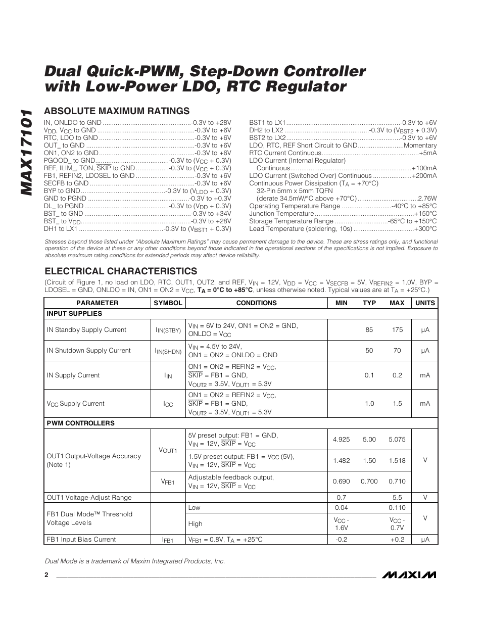 Rainbow Electronics MAX17101 User Manual | Page 2 / 30