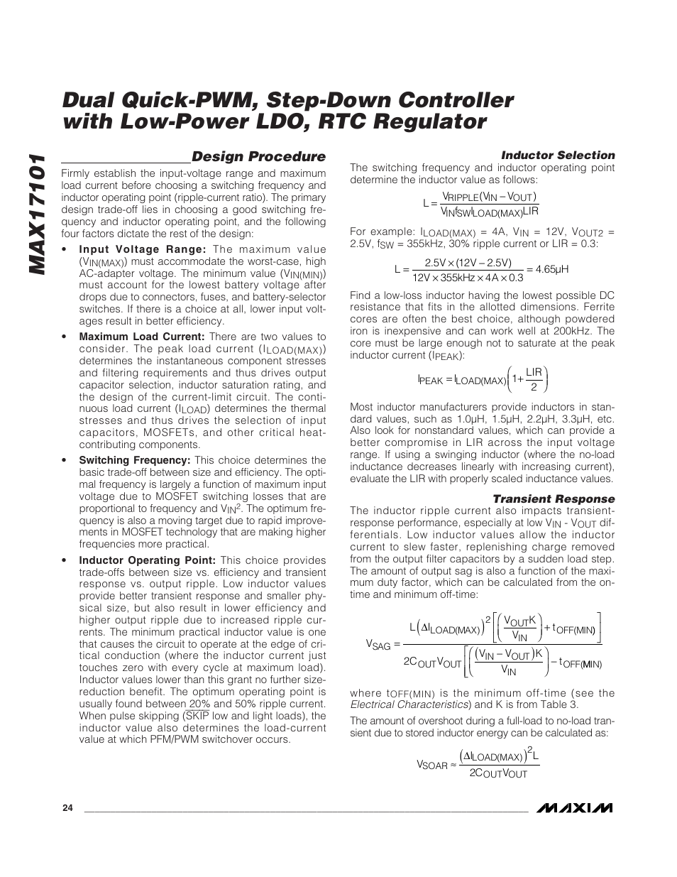 Design procedure | Rainbow Electronics MAX17101 User Manual | Page 24 / 30
