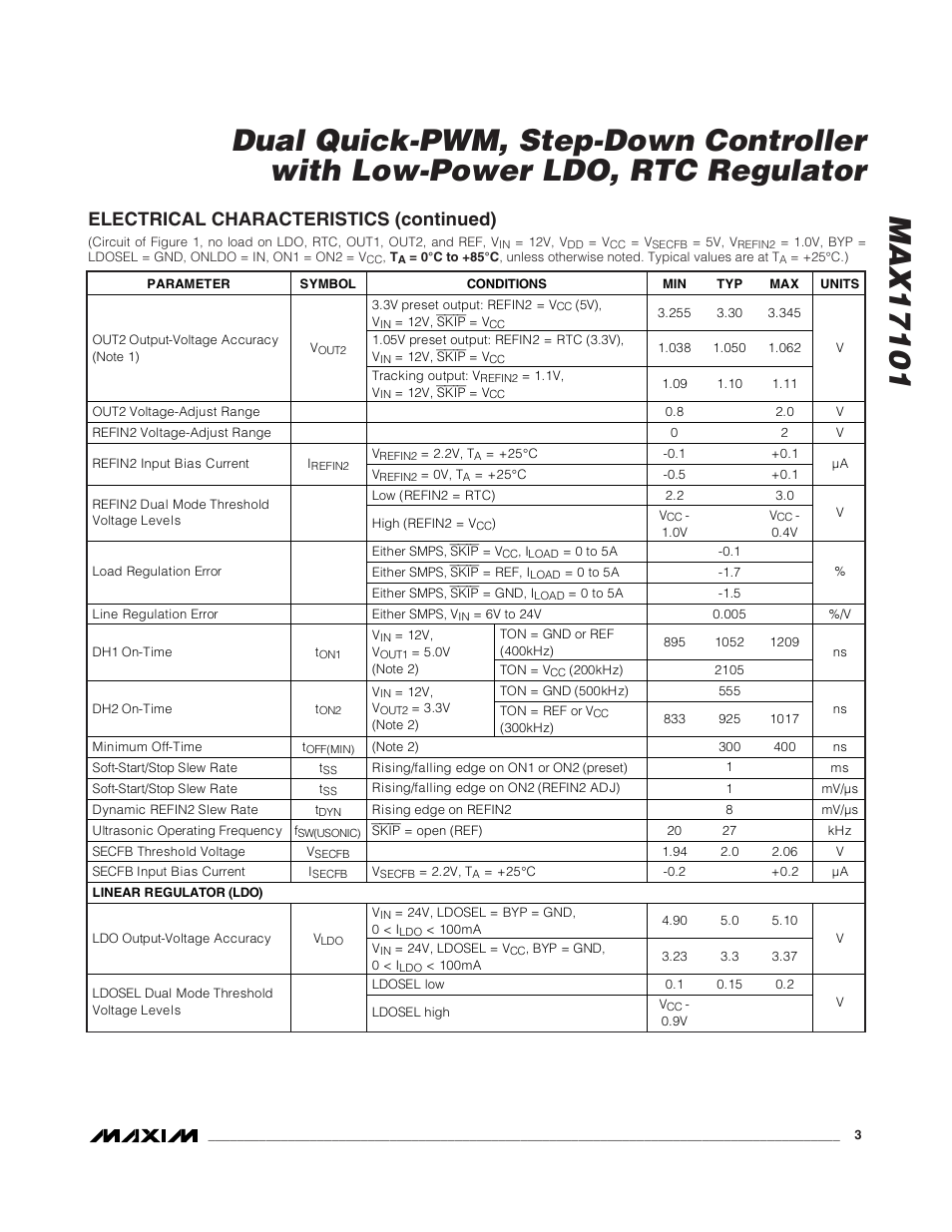 Electrical characteristics (continued) | Rainbow Electronics MAX17101 User Manual | Page 3 / 30