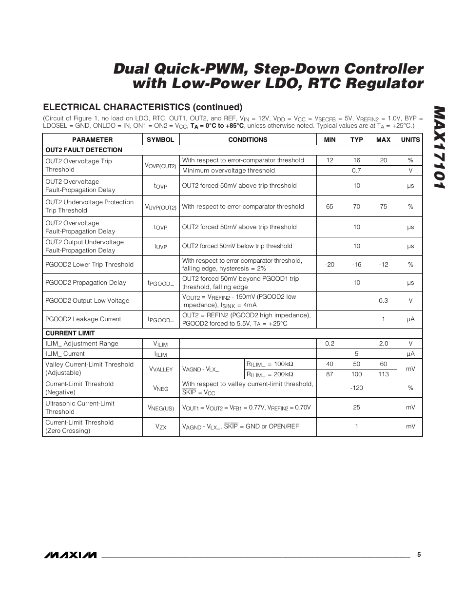 Electrical characteristics (continued) | Rainbow Electronics MAX17101 User Manual | Page 5 / 30