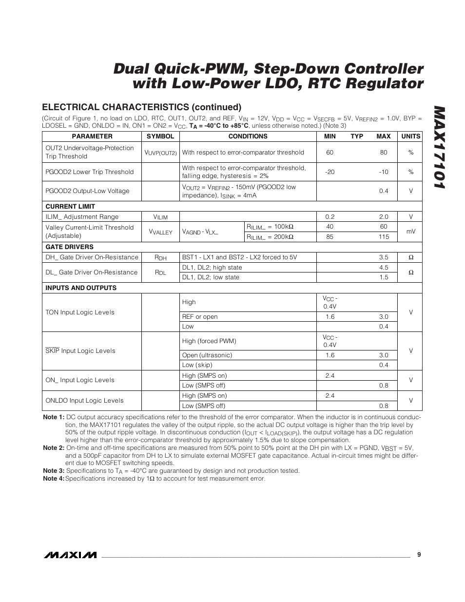 Electrical characteristics (continued) | Rainbow Electronics MAX17101 User Manual | Page 9 / 30