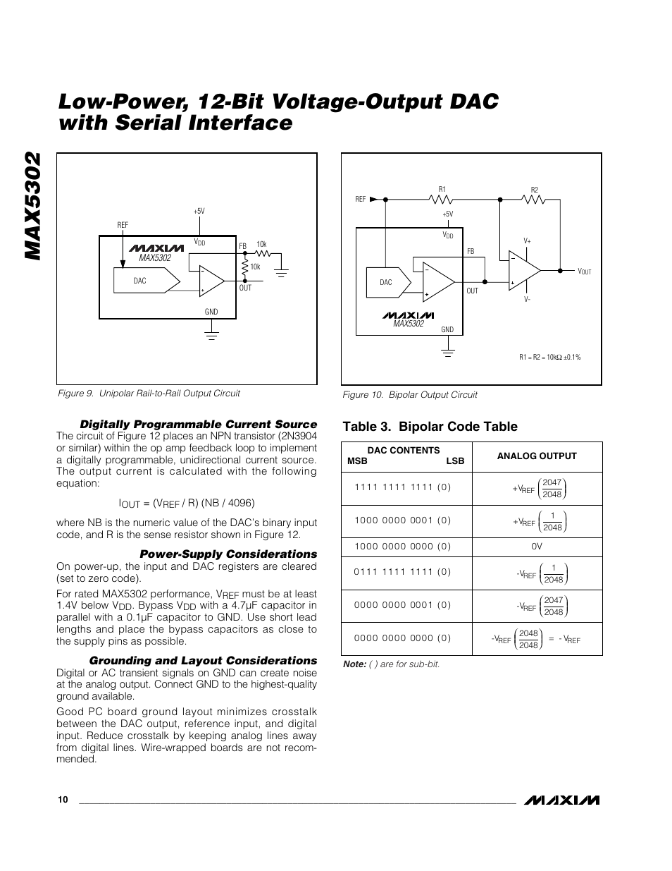 Table 3. bipolar code table | Rainbow Electronics MAX5302 User Manual | Page 10 / 12