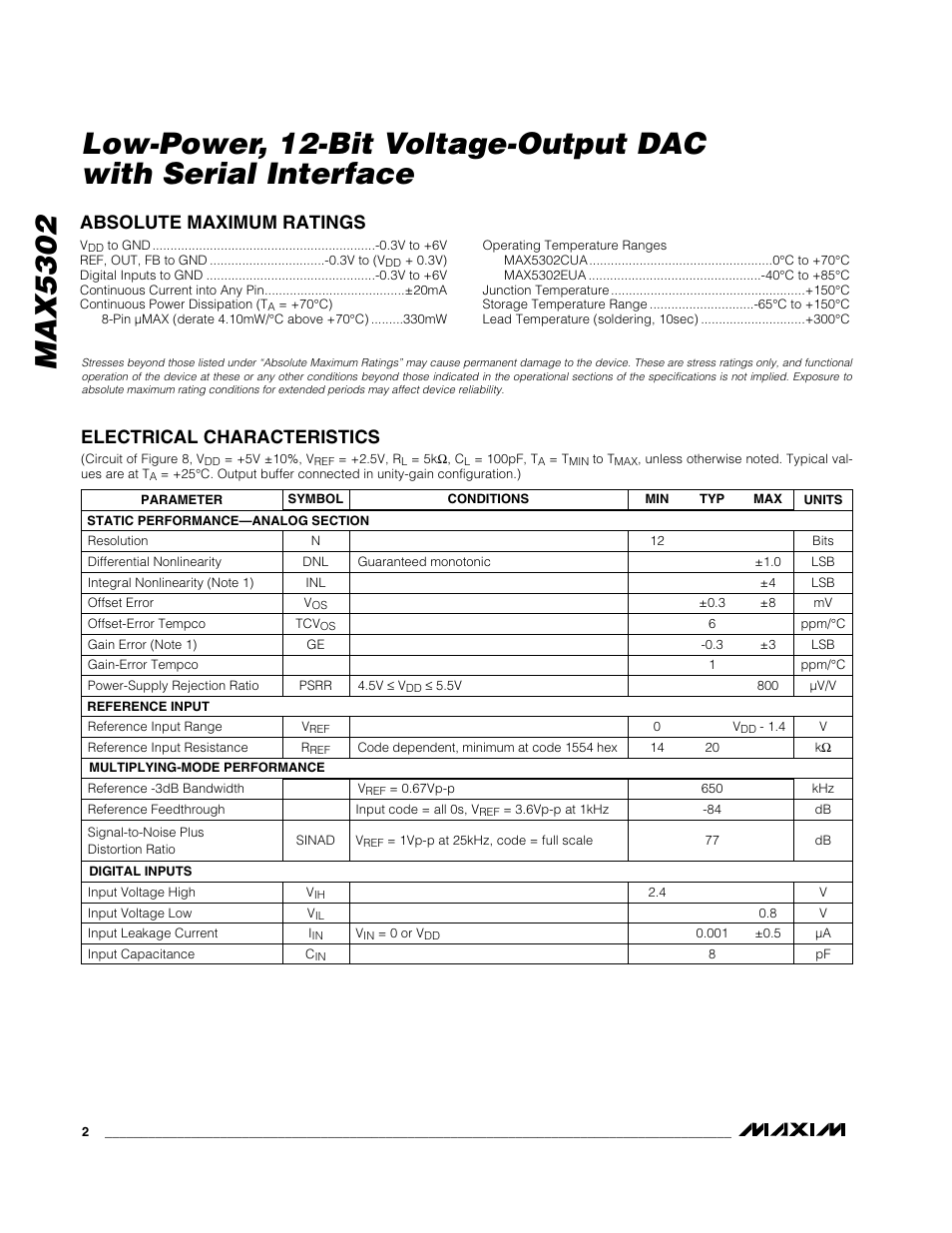 Rainbow Electronics MAX5302 User Manual | Page 2 / 12