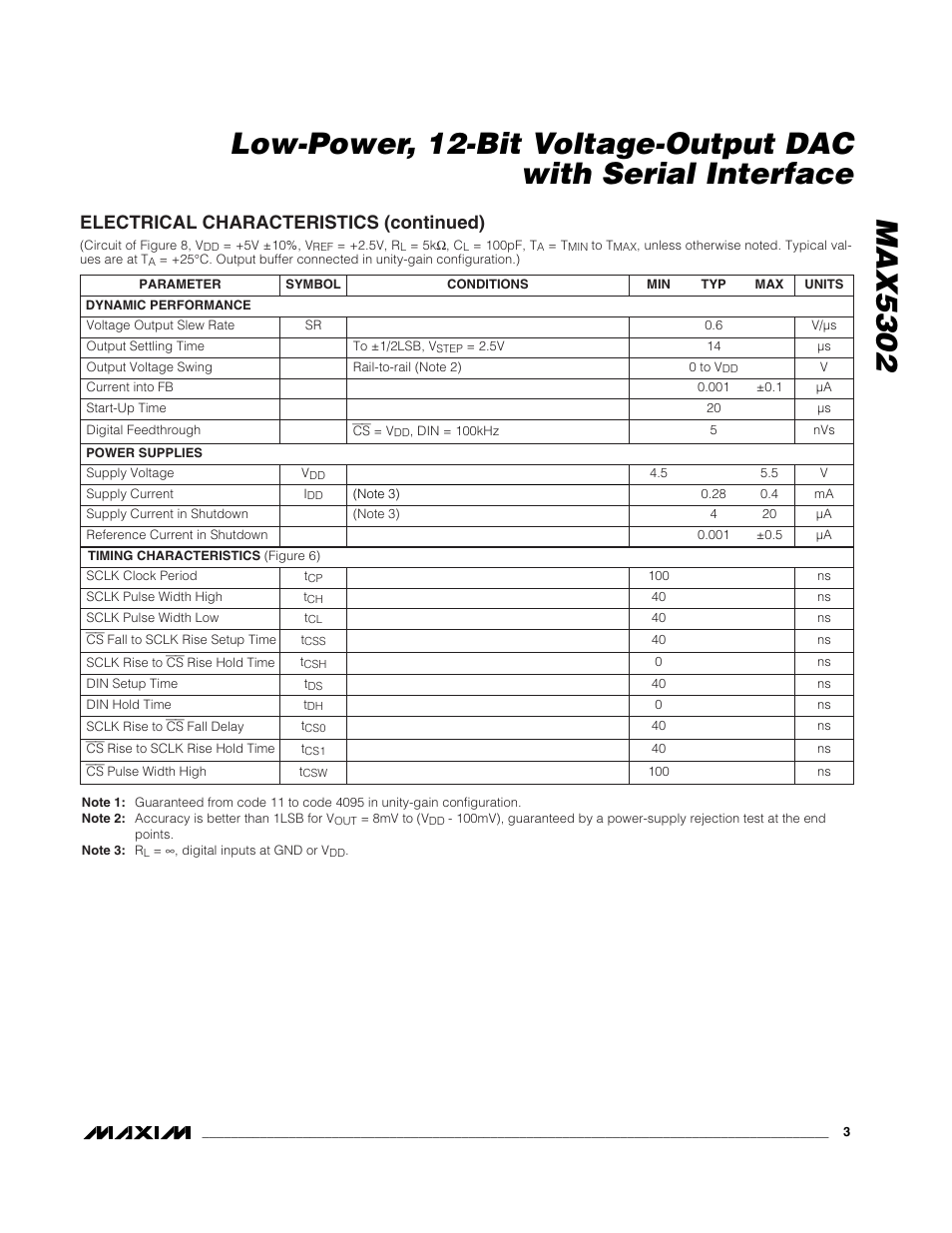 Electrical characteristics (continued) | Rainbow Electronics MAX5302 User Manual | Page 3 / 12